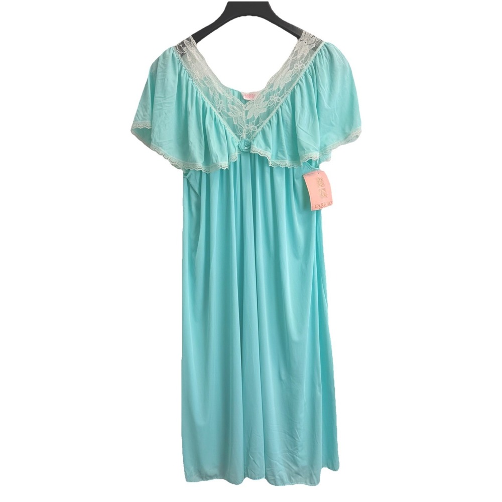 NEW Vintage Carriage Court Nightgown Women's One Size Blue Lace Trim Made in USA